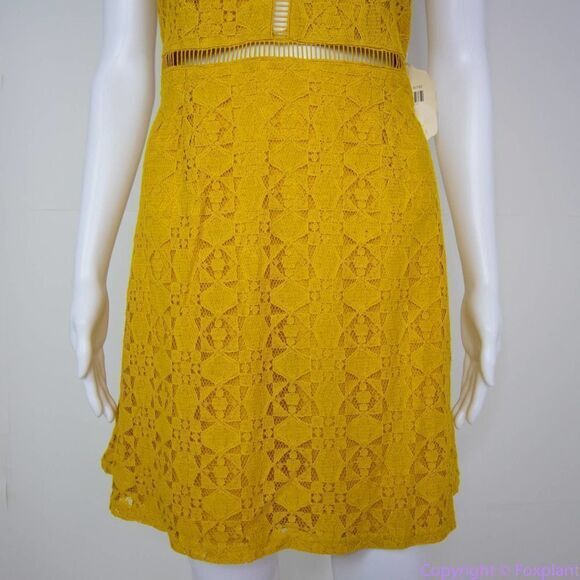 NEW Altar'd State mustard yellow lace dress with ruffle neck , L - Picture 4 of 14